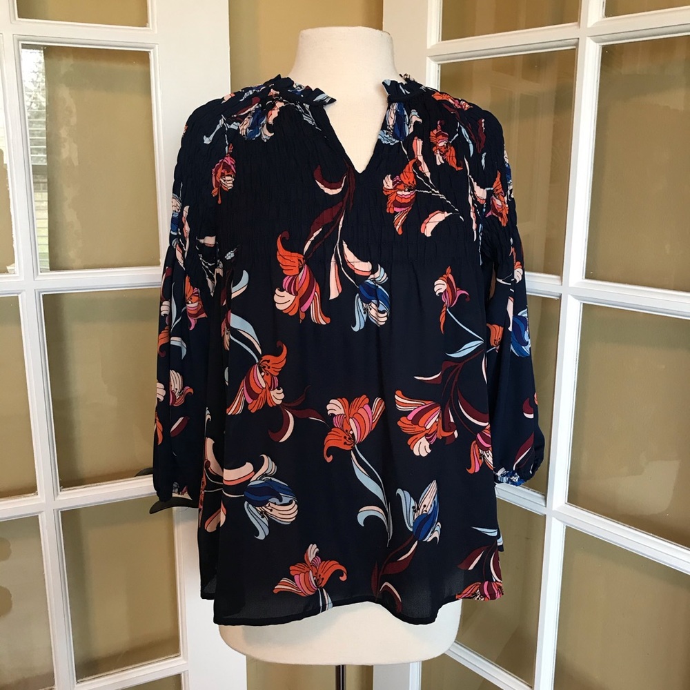 a.n.a. Blue Blouse with Floral Print (M)